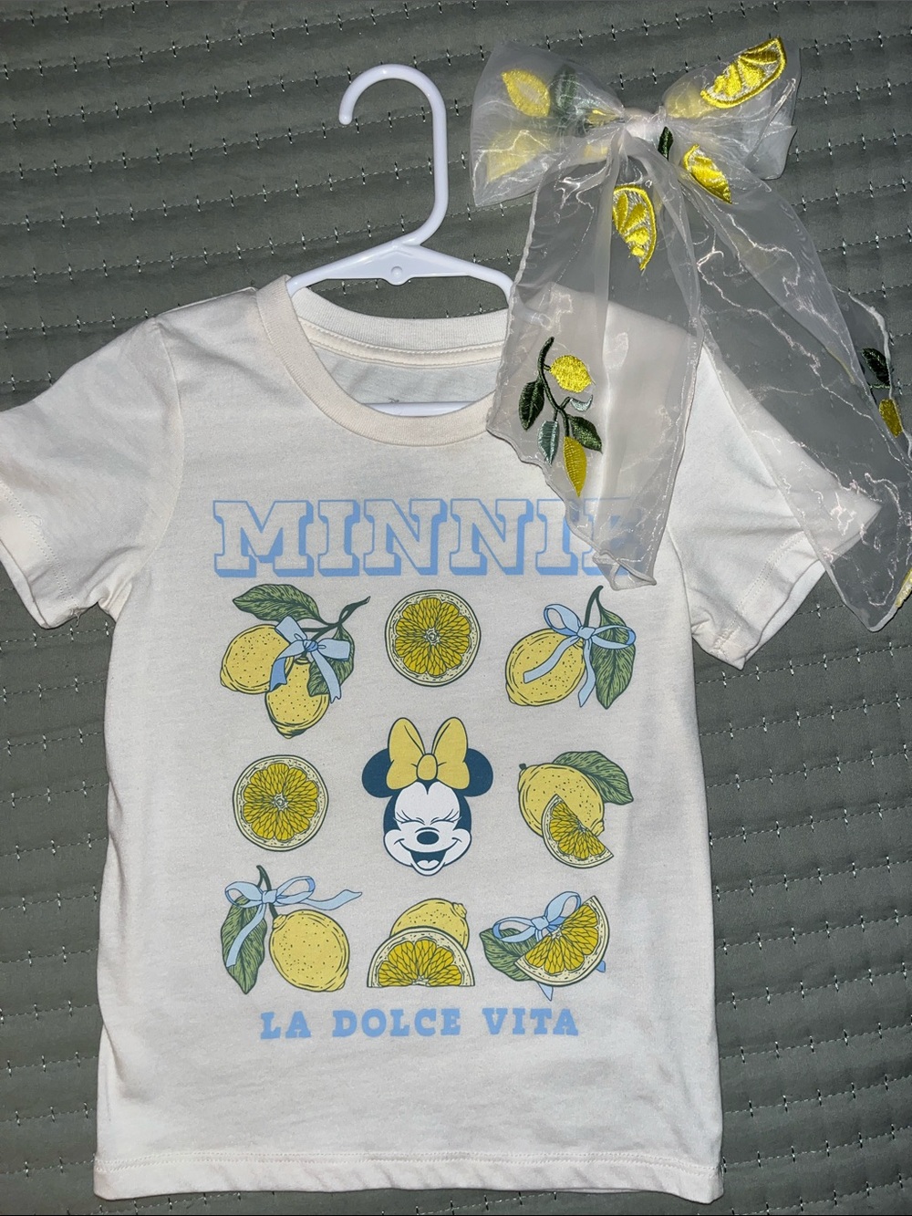 Minnie Mouse & lemon embroidery hair bow